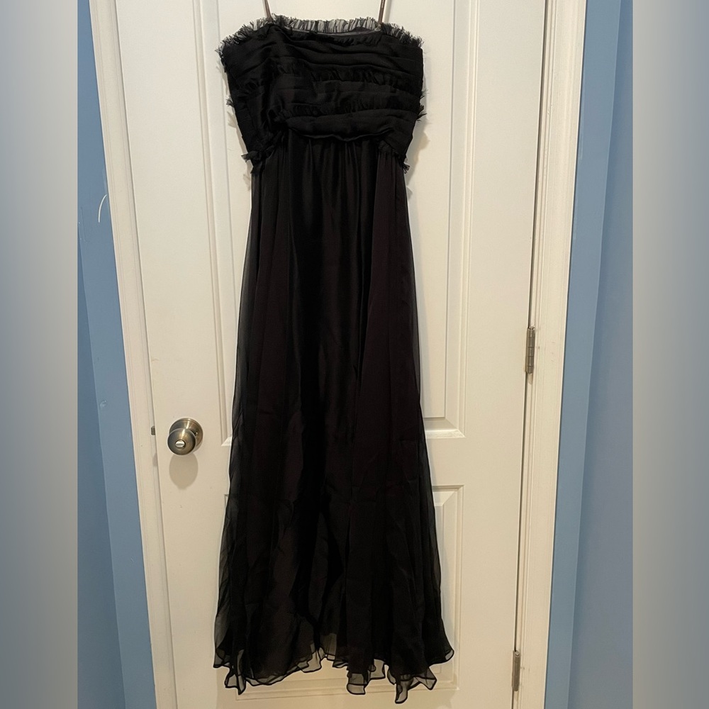 Black Monique Lhuillier strapless bridesmaids dress